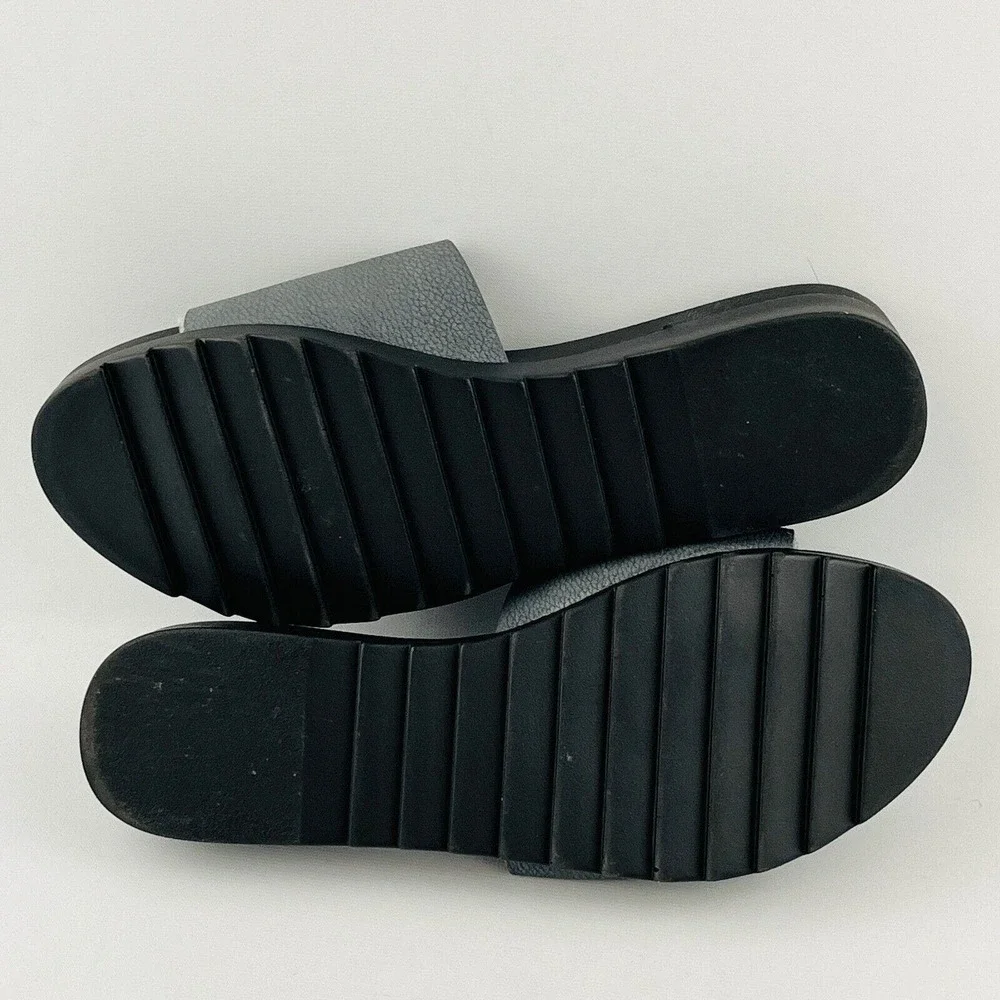 Womens 10 Seven7 Pearl Slide Gray Faux‎ Leather Slip On Sandals